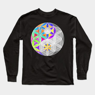 Rainbow Geometric Circle Flower Mandala - Yin Yang White Long Sleeve T-Shirt